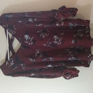 3/$23 Maurices Maroon Floral Top Adjustable Sleeves